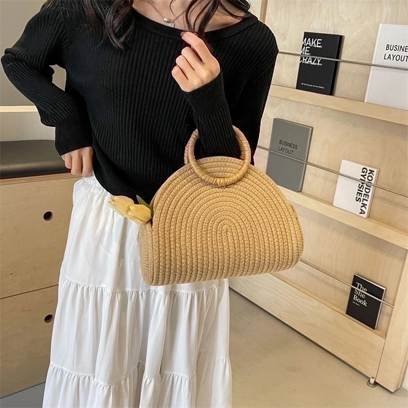 Women's Straw Solid Color Classic Style Weave Pillow Shape Open Beach Bag