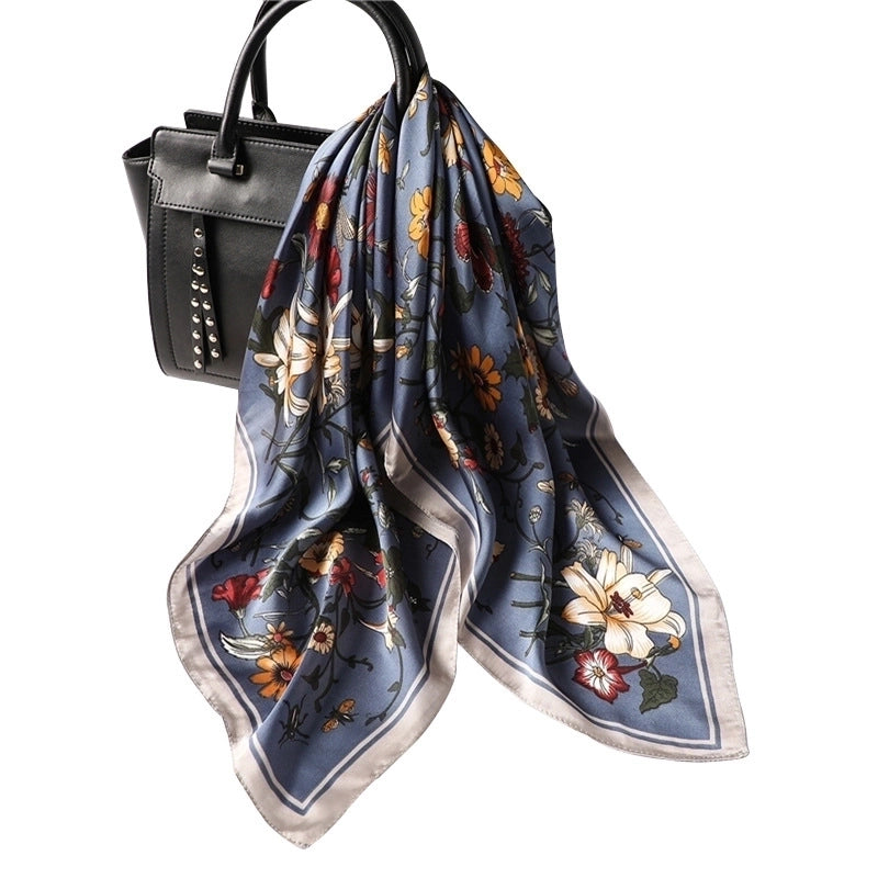 Women's Elegant Flower Satin Printing Silk Scarf