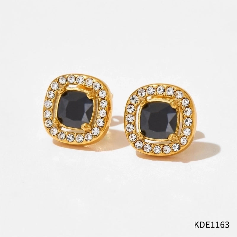 304 Stainless Steel Titanium Steel 16K Gold Plated White Gold Plated Gold Plated Classic Style Plating Inlay Square Zircon Bracelets Earrings Necklace