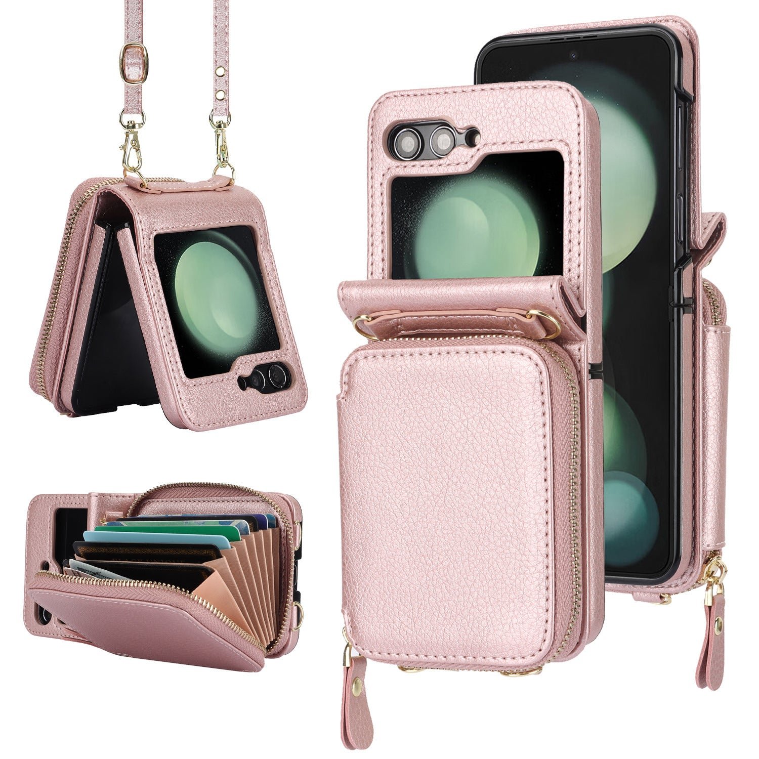 Suitable for Samsung  Galaxy Z Flip3/4/5 Zipper Bag Mobile Phone Case Leather Case Card Holder