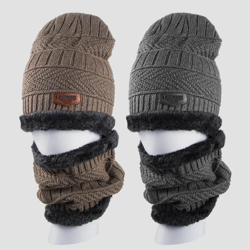 New Korean Style Knitted Scarf Hat Set Fashionable Men's And Women's Warm With Velvet Thick Woolen Cap Scarf Autumn And Winter