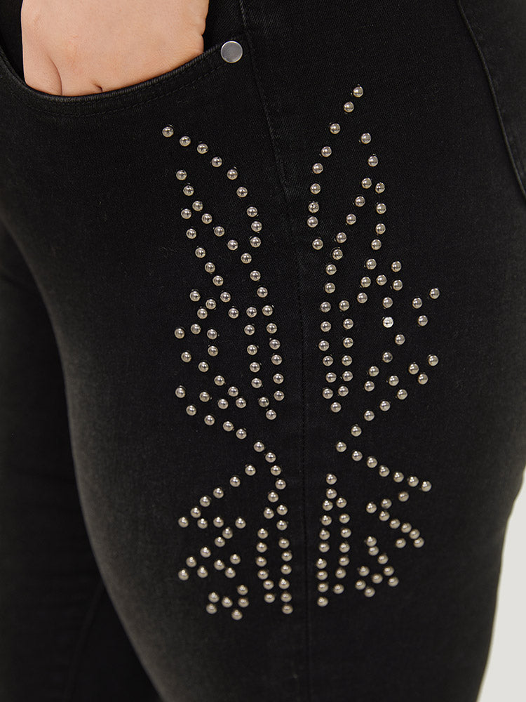 Beaded Detail Pocket Very Stretchy Black Wash Jeans