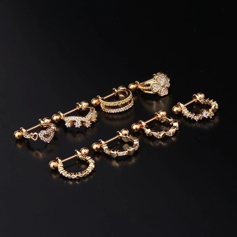 Ear Cartilage Rings & Studs Fashion Crown Copper Plating Artificial Gemstones