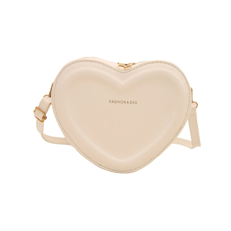 Women's Pu Leather Solid Color Cute Sewing Thread Heart-shaped Zipper Crossbody Bag