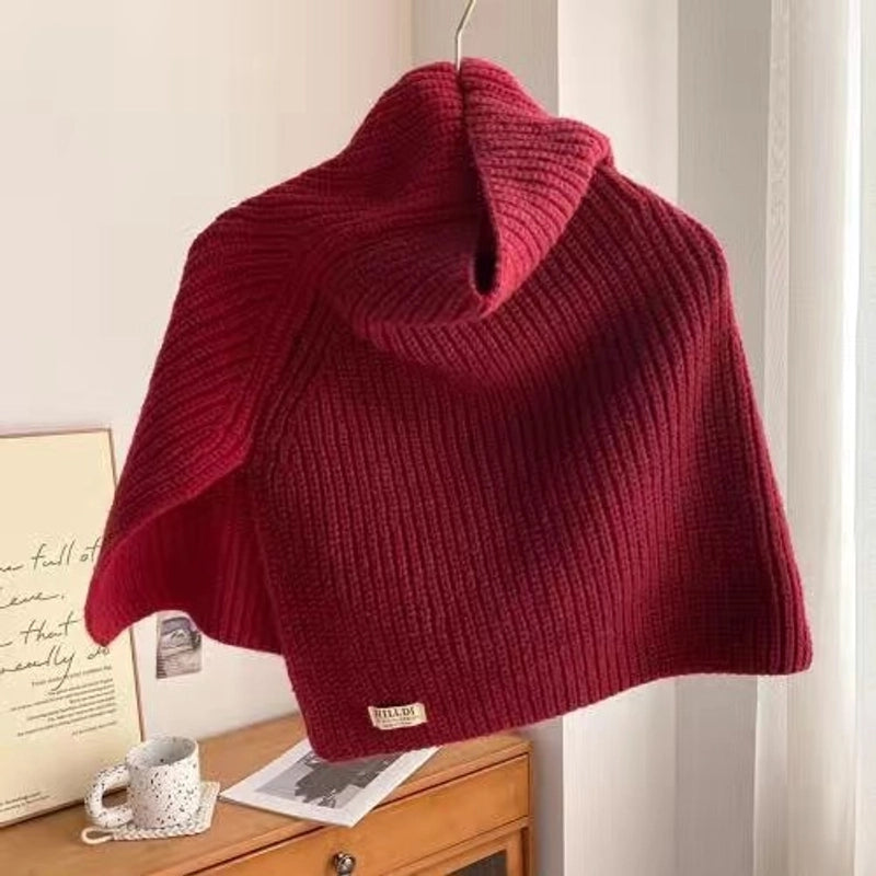 High-grade Color Matching Turtleneck Collar Women's Autumn And Winter Versatile Pullover Scarf New Cape Knitted Shawl