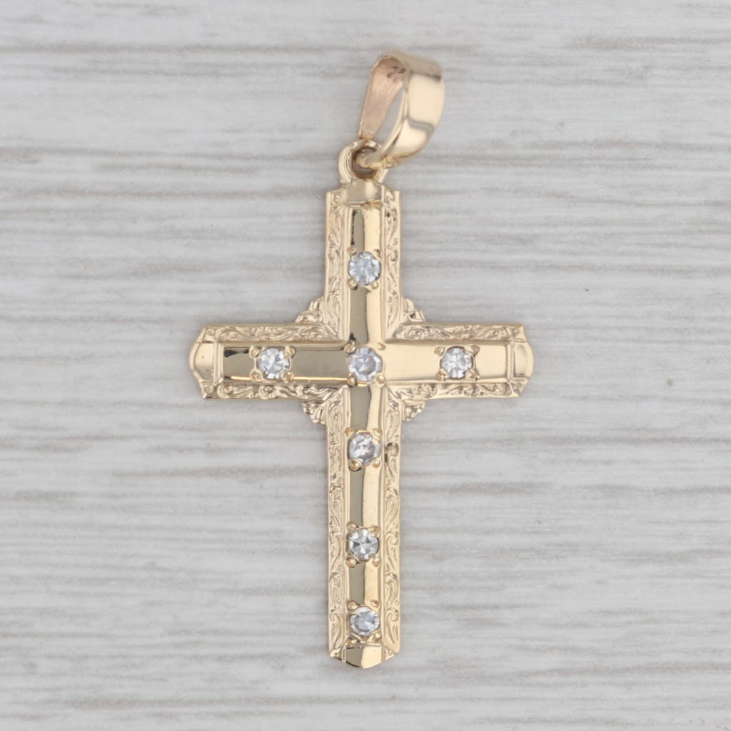 0.14ctw Diamond Accented Cross Pendant 14k Yellow Gold
