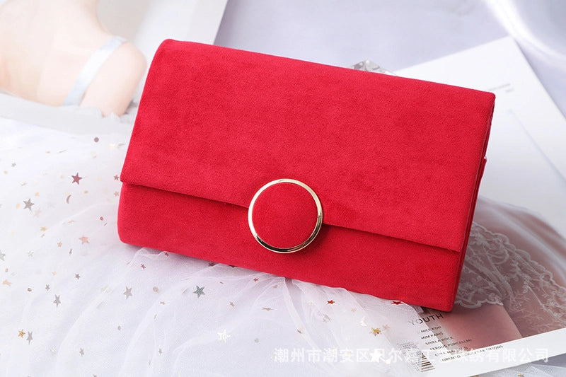 Rose Red Velvet Solid Color Square Evening Bags