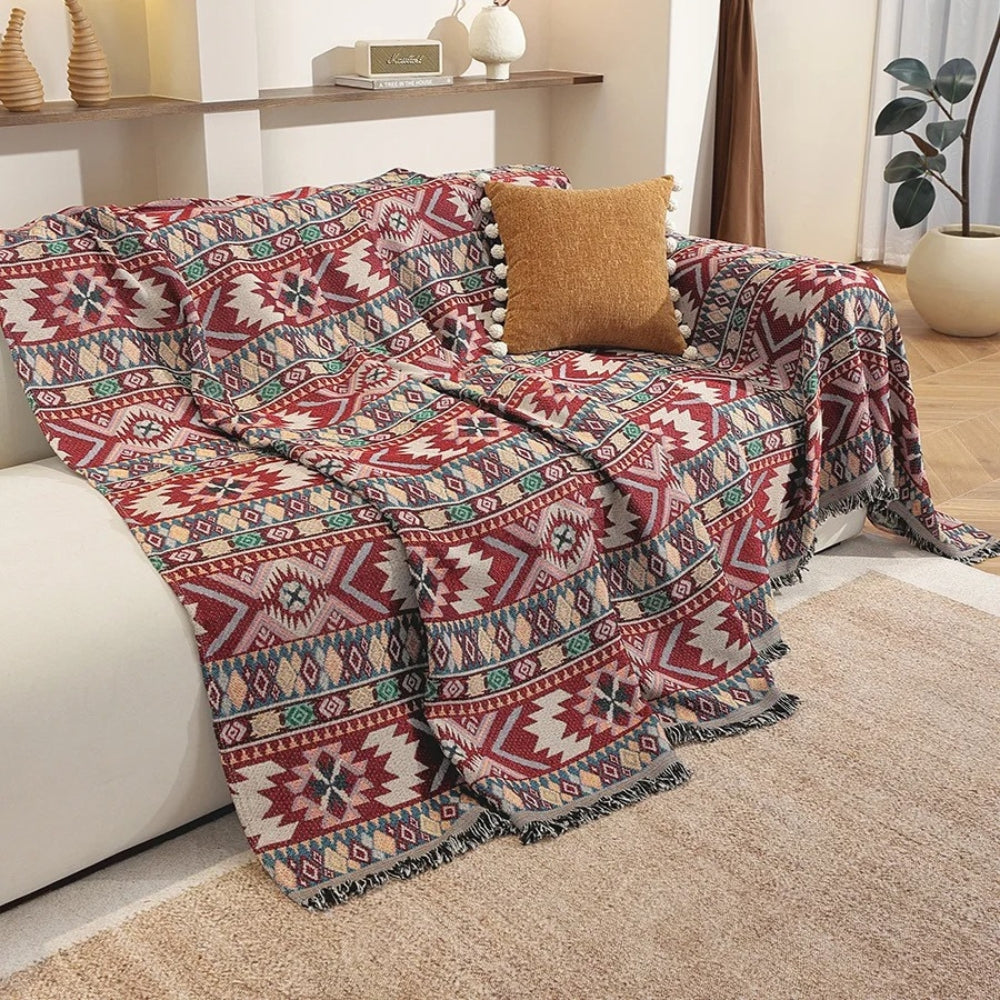 Zarela Boho Sofa Cover Chenille Tassel Throw