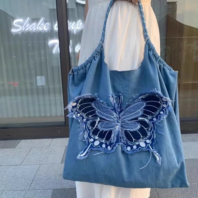 Women's Denim Butterfly Streetwear Square String Shoulder Bag