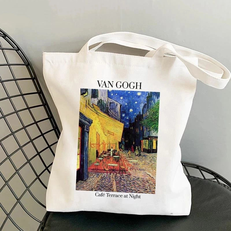 Unisex Medium Canvas Oil Painting Streetwear Square Open Canvas Bag