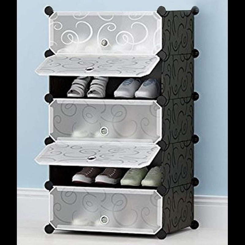 5 Layer DIY Shoe Storage Rack. Dustproof Shoes Cabinet with Doors