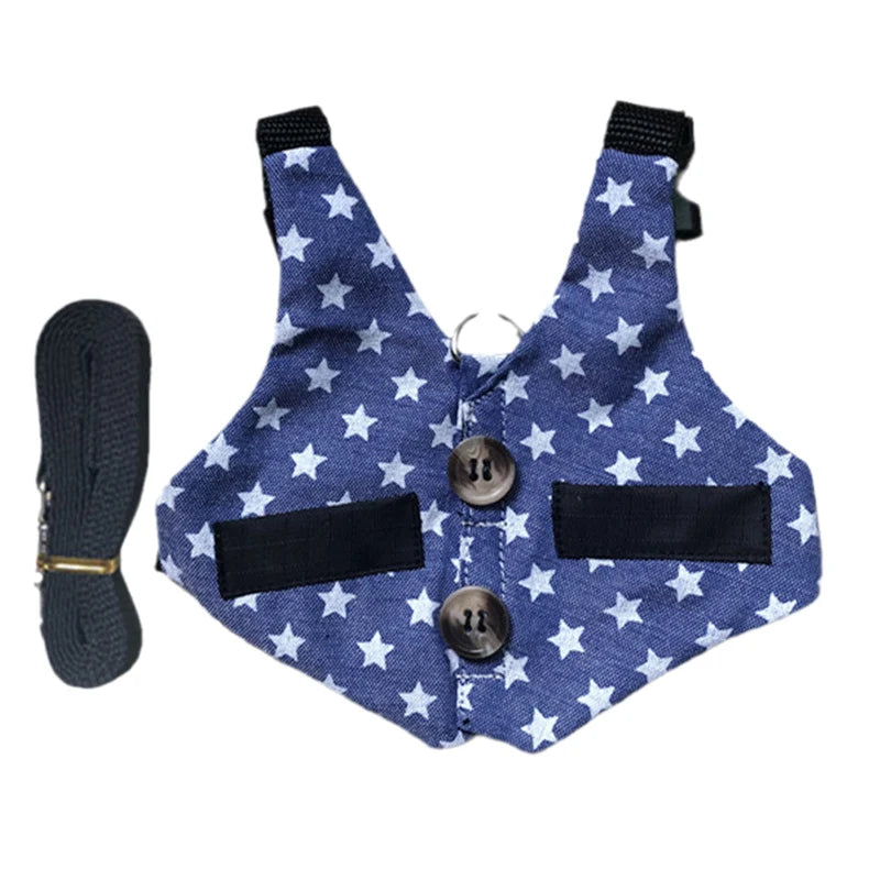 Cute Print Littel Cat Rabbit Harness and Leash Set Outdoor Walking Pet Harnesses for Small Animals Rabbits Teacup Dogs Clothes