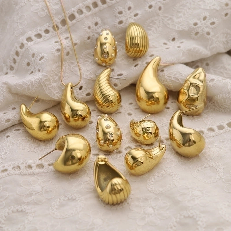 1 Pair Retro Roman Style Water Droplets Plating Titanium Steel 18K Gold Plated Ear Studs