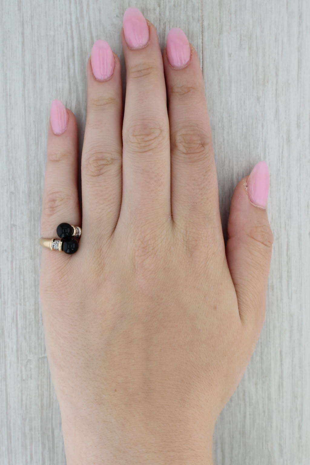 Onyx Bead Diamond Bypass Ring 14k Yellow Gold Size 5.75