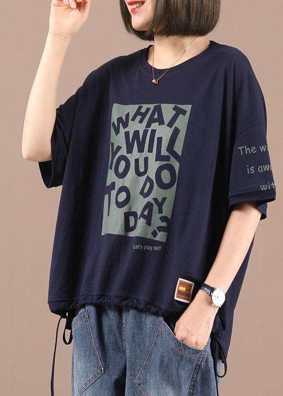 Natural Navy Print Graphic Regular Summer Half Sleeve T Shirts