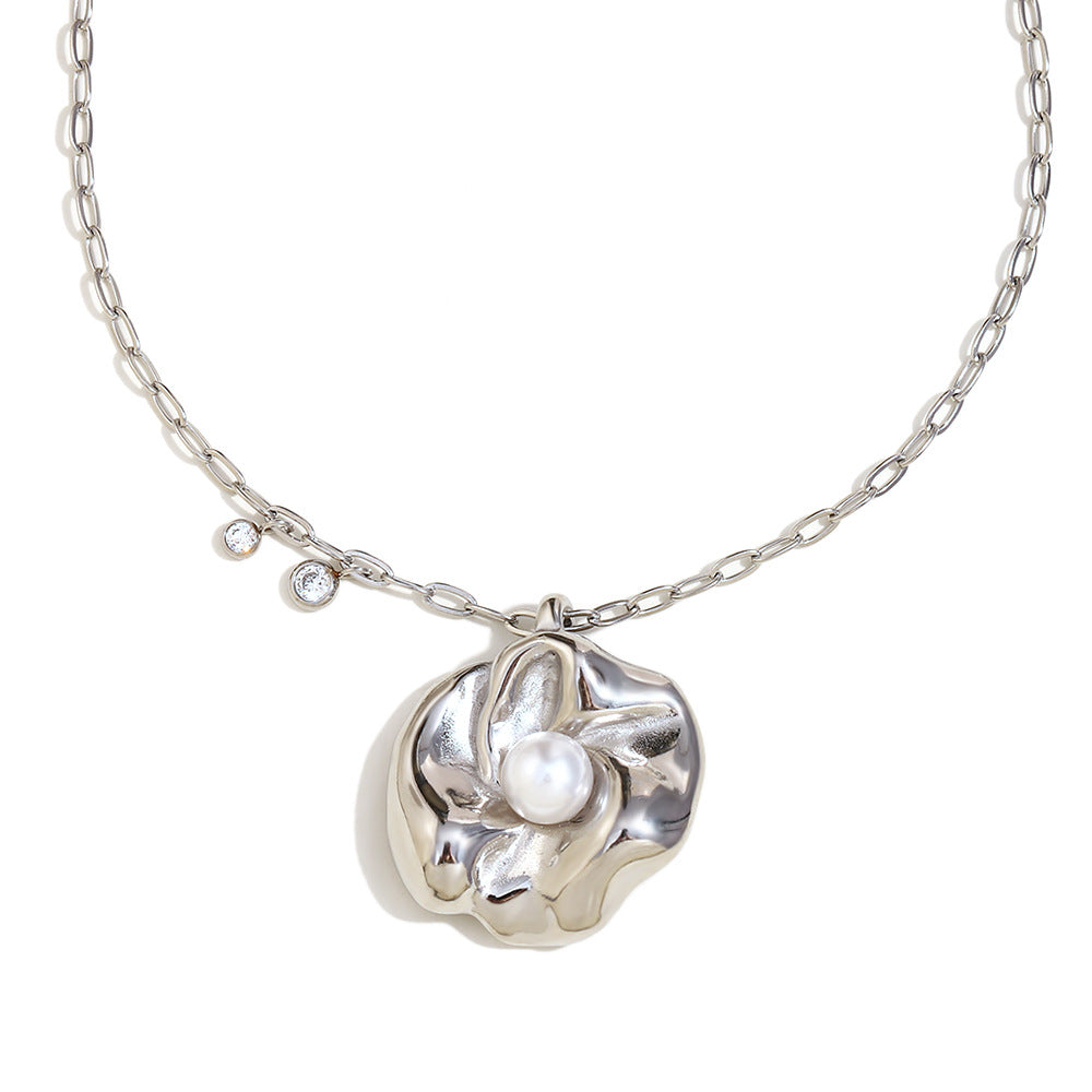 French Retro Cross Square Pendant Stainless Steel 18K Gold Plated Gemstone Love Flower Necklace
