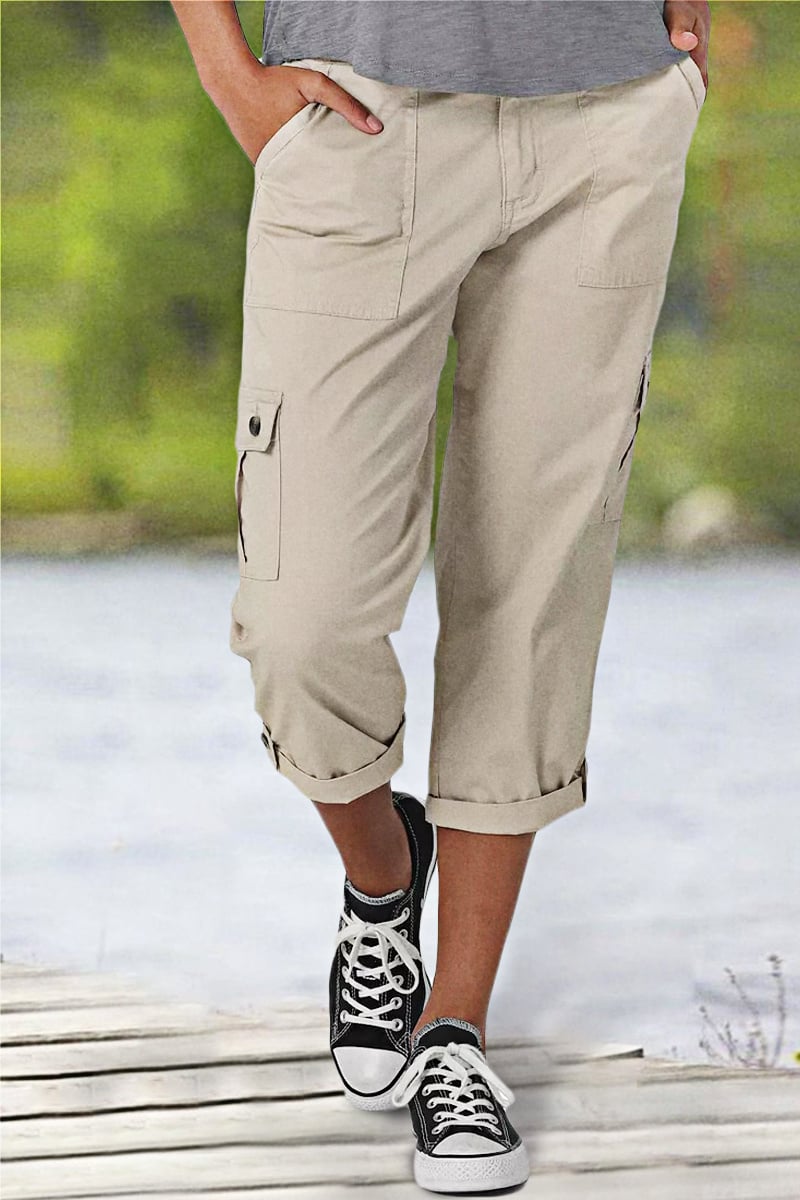 🔥 8 PACK-$24.96 TODAY ONLY🔥Roll Tab Hem Multi Pocket Capri Mid Waist Cargo Pants