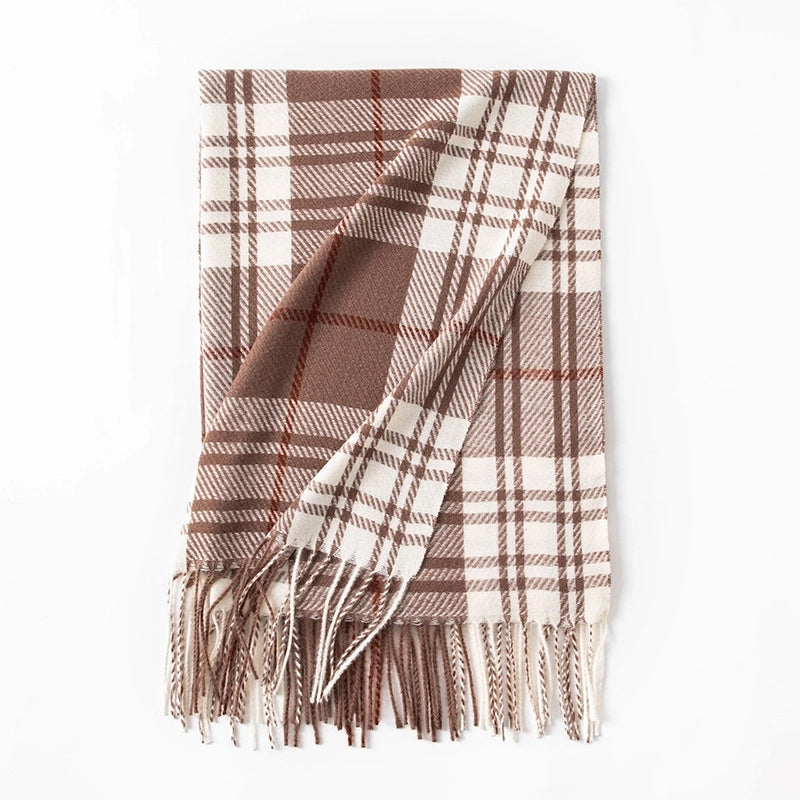 Artificial Cashmere Scarf Autumn And Winter Check Pattren Couple Student Scarf Elegant Plaid Long Tassel Shawl High Sense