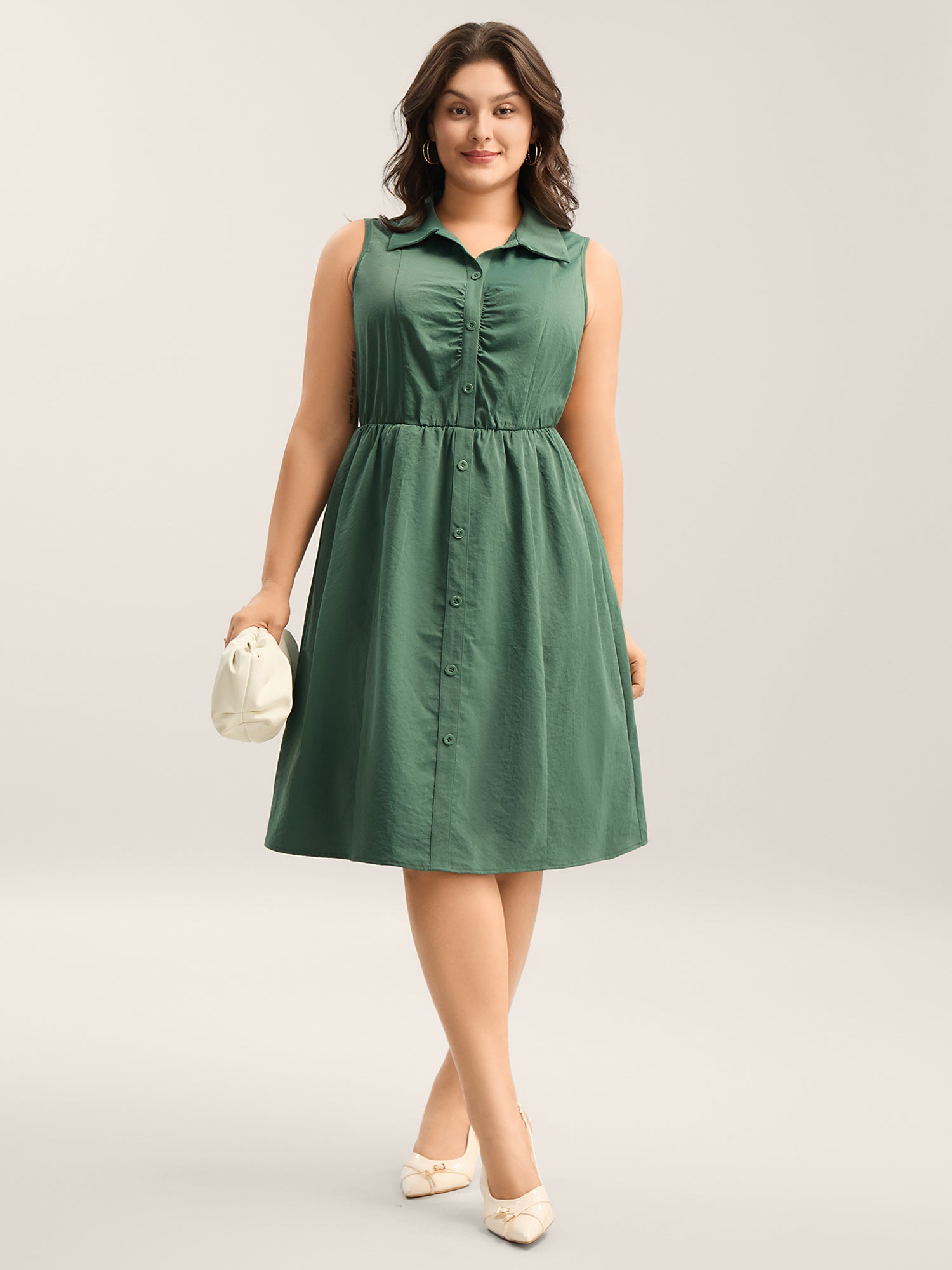 Ruched Cinched-Waist Shirt Dress