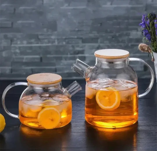 Transparent Glass Teapot With Bamboo Lid