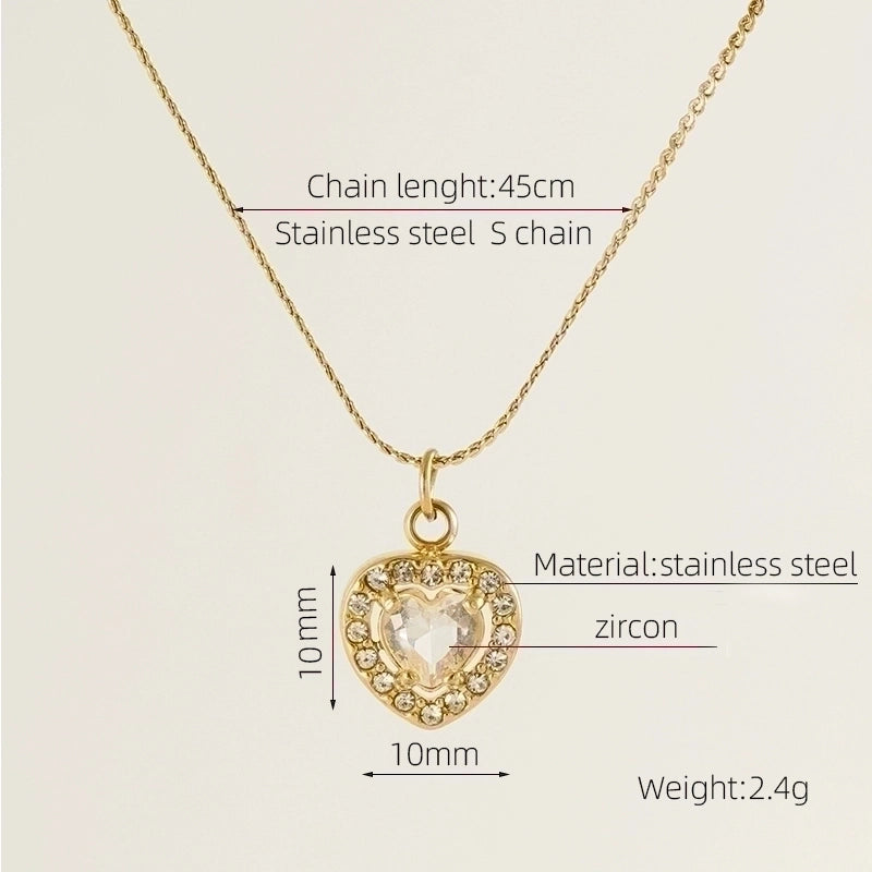 Stainless Steel 18K Gold Plated Glam Shiny Plating Inlay Sun Water Droplets Heart Shape Zircon Pendant Necklace