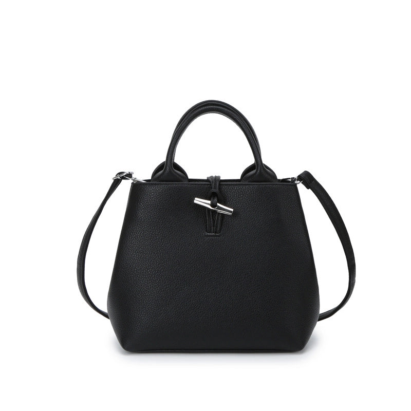Women's Pu Leather Solid Color Classic Style Bucket Zipper Crossbody Bag
