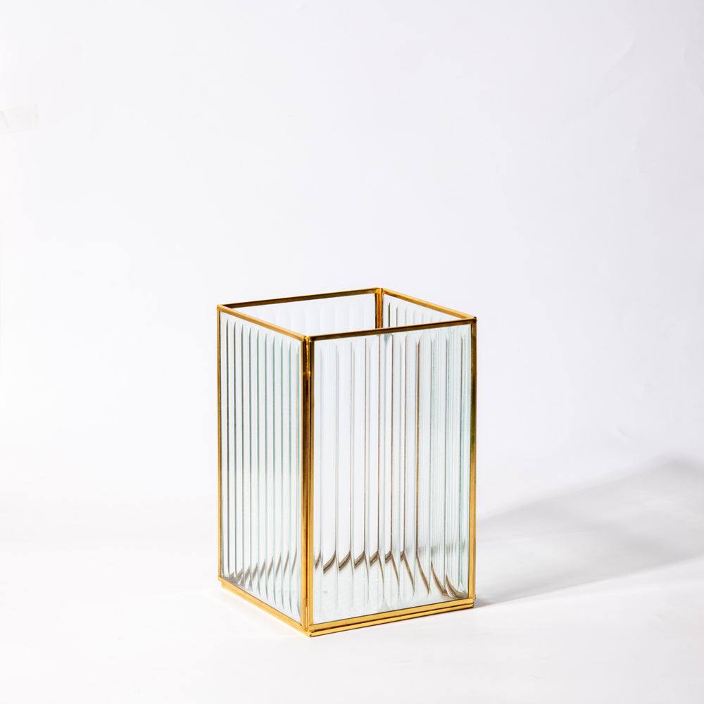 Fluted Glass Hurricane - Gold