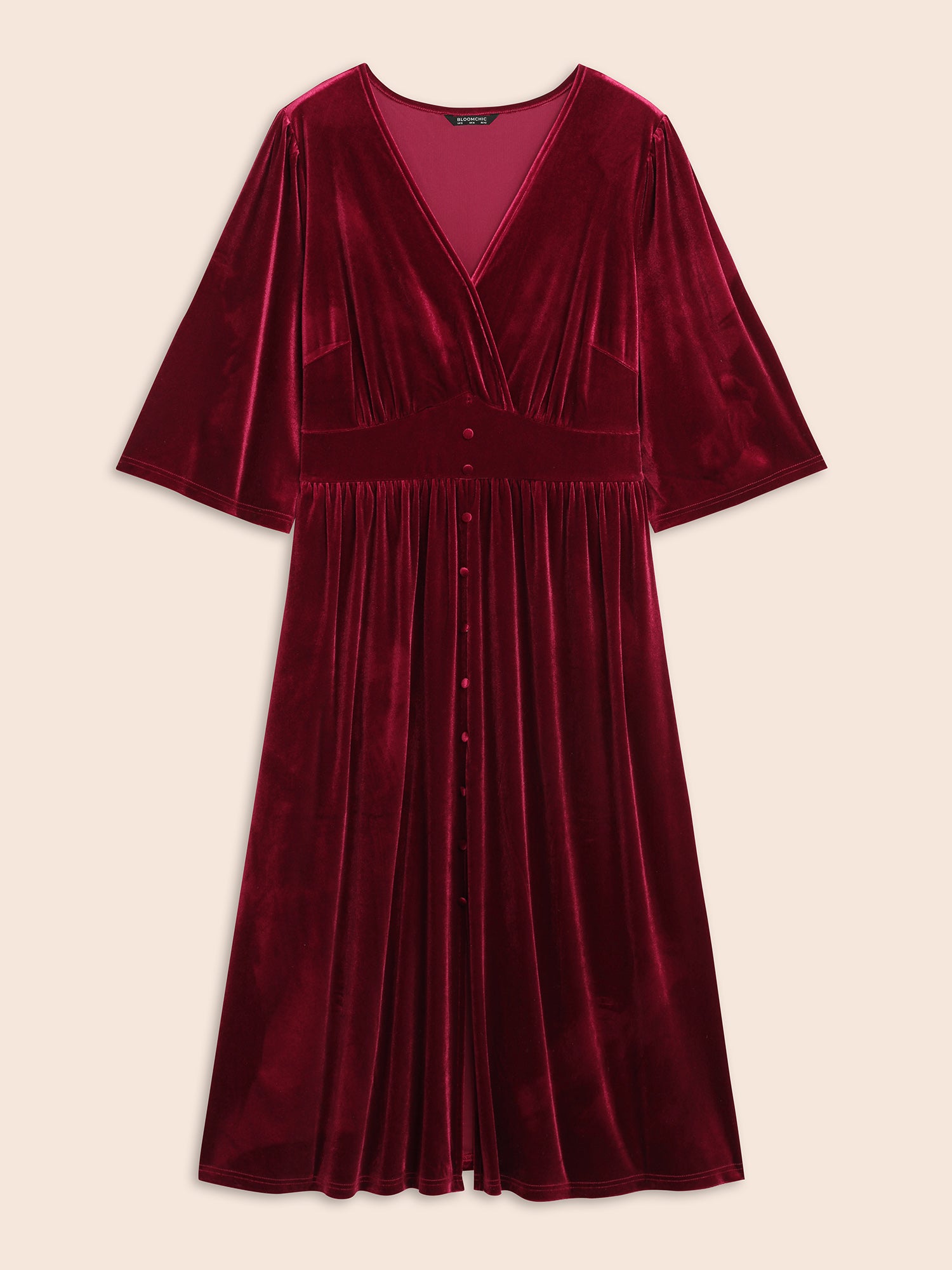 Velvet Ruched Surplice Neckline Midi Dress