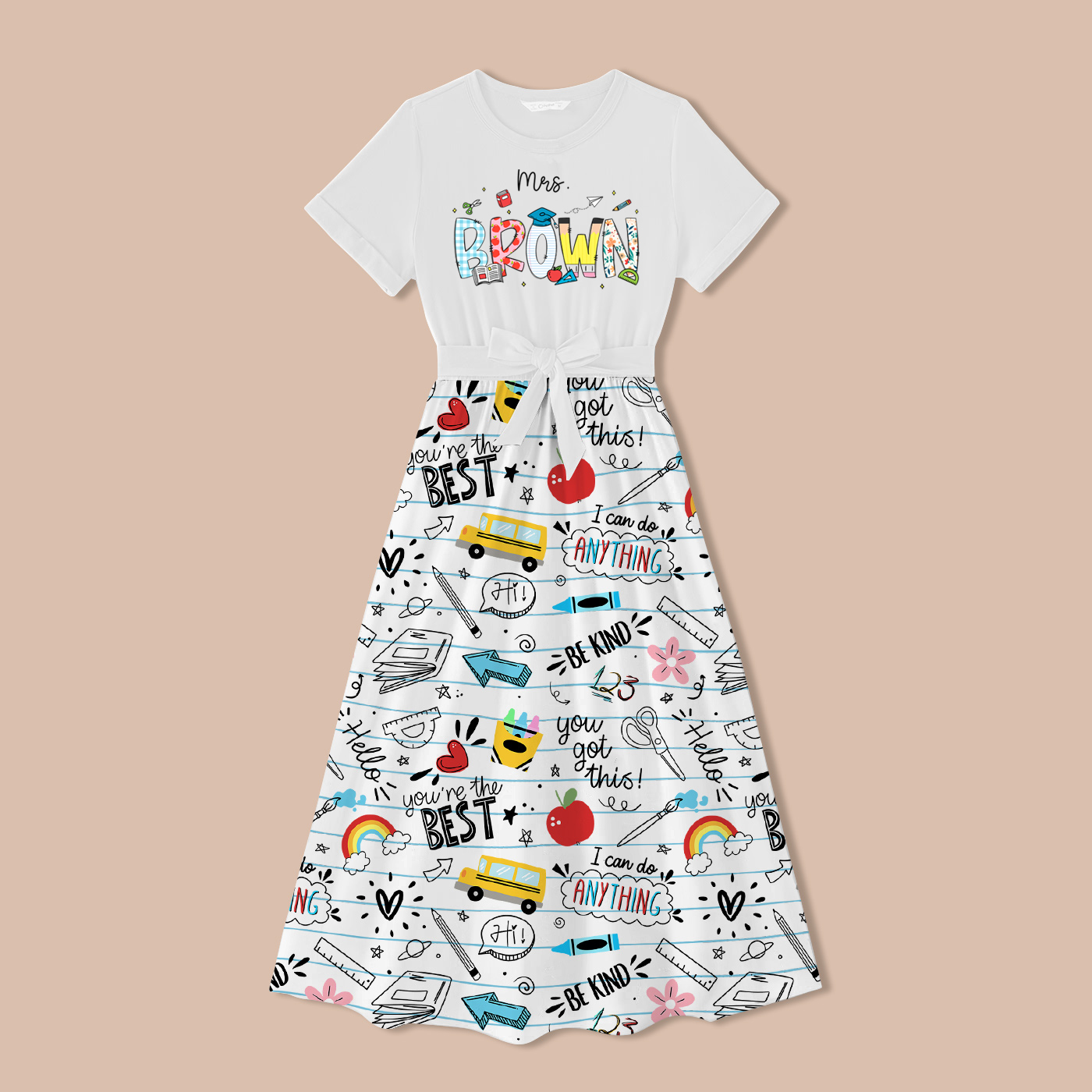 Personalized Name Cartoon Stationery Teacher One Piece Dress