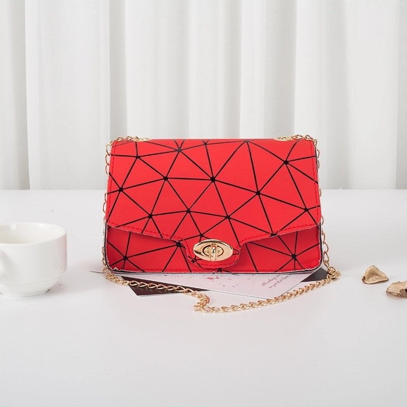 Women's Small Pu Leather Argyle Fashion Metal Button Square Lock Clasp Crossbody Bag