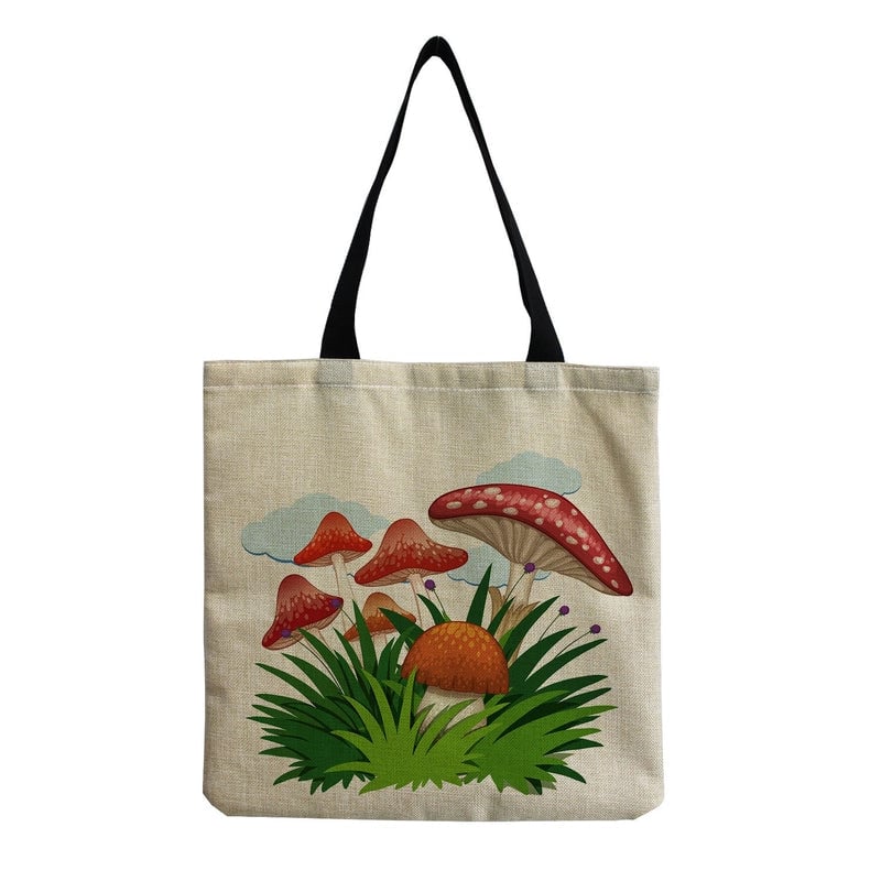Women's Cotton And Linen Mushroom Cute Square Open Tote Bag