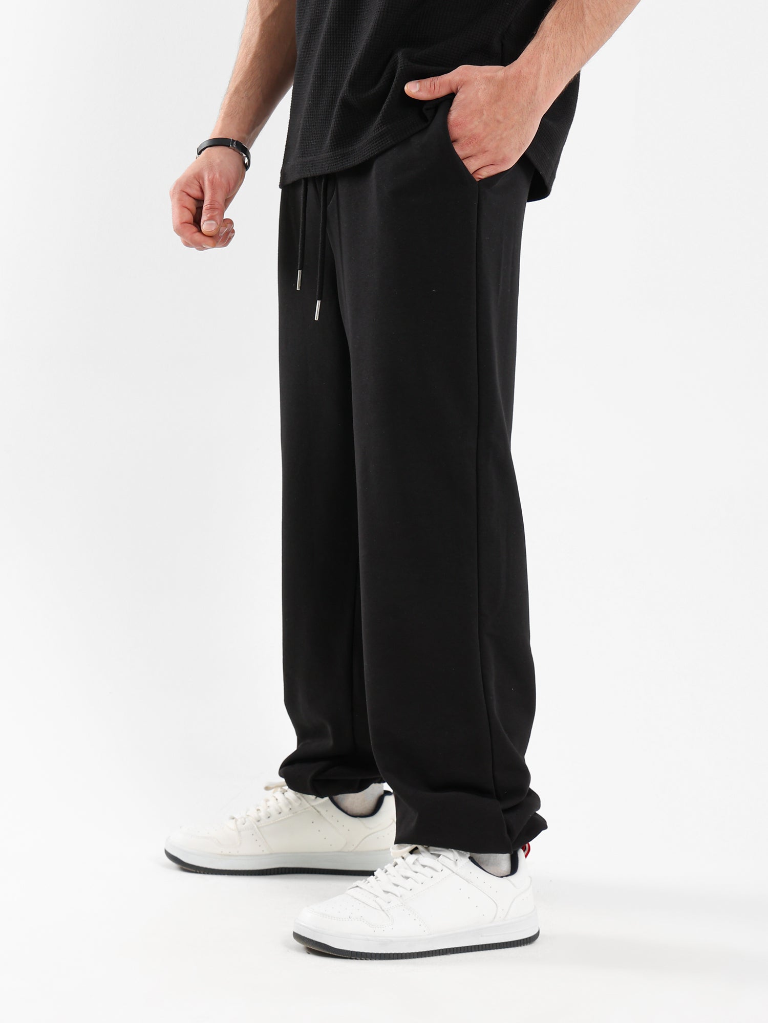 Elastic Waist Sweatpants with Ribbed Hem