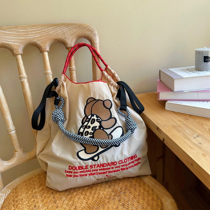 Women's Large Nylon Animal Donuts Basic Classic Style Square Open Shopping Bags