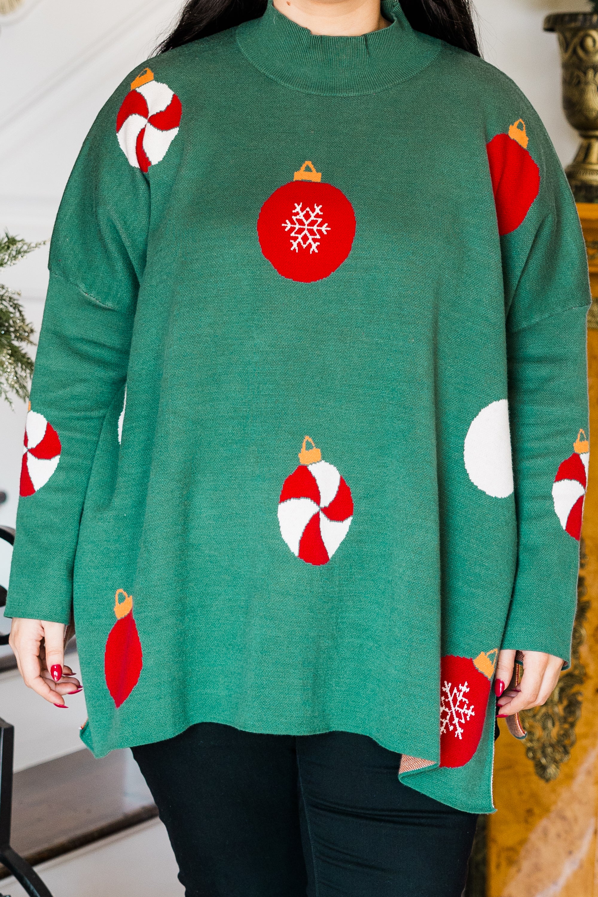 Everything And More Sweater. Green Ornament