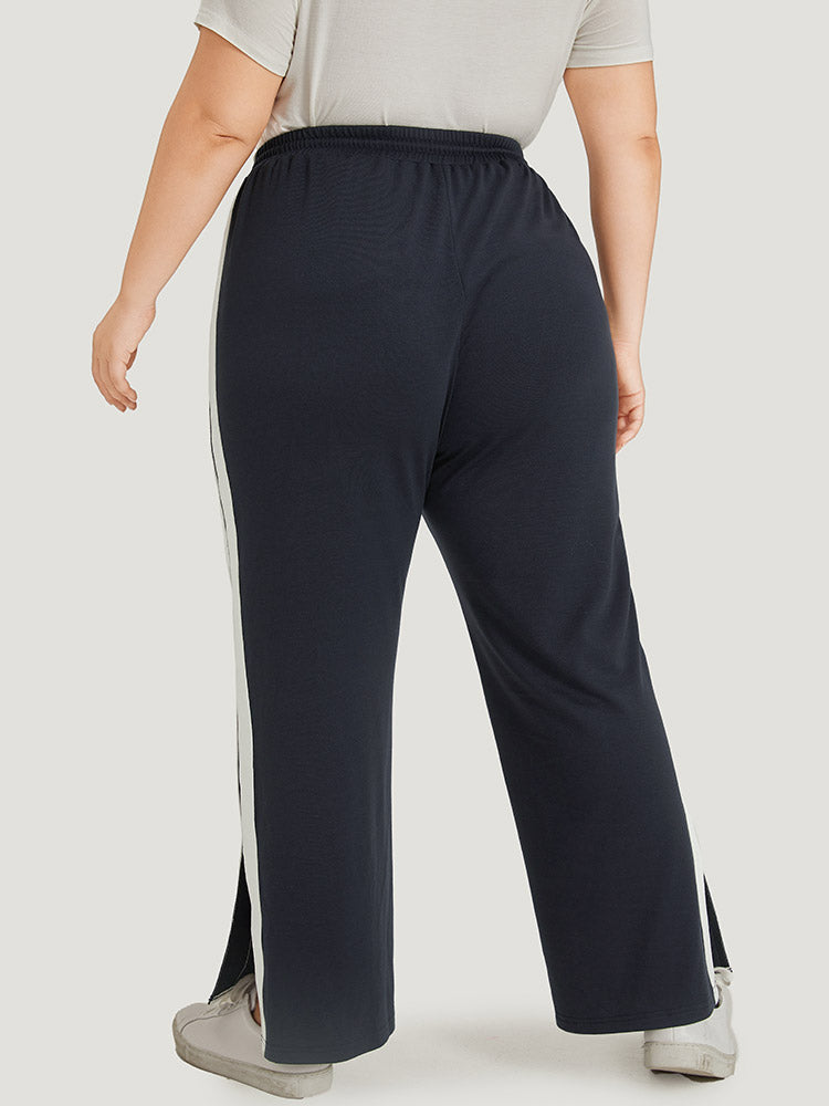 Two Tone Slant Pocket Bowknot Split Side Sweatpant