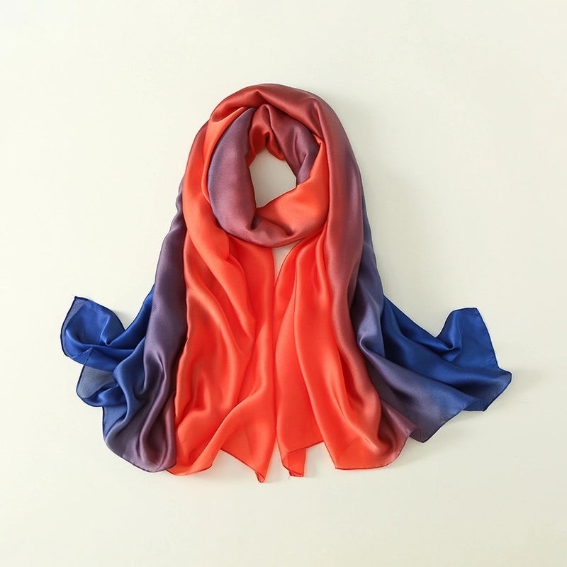 23 New Gradient Color Scarf Transitional Color New Silk Satin Scarf Scarf Elegant Long Women's Shawl Solid Color