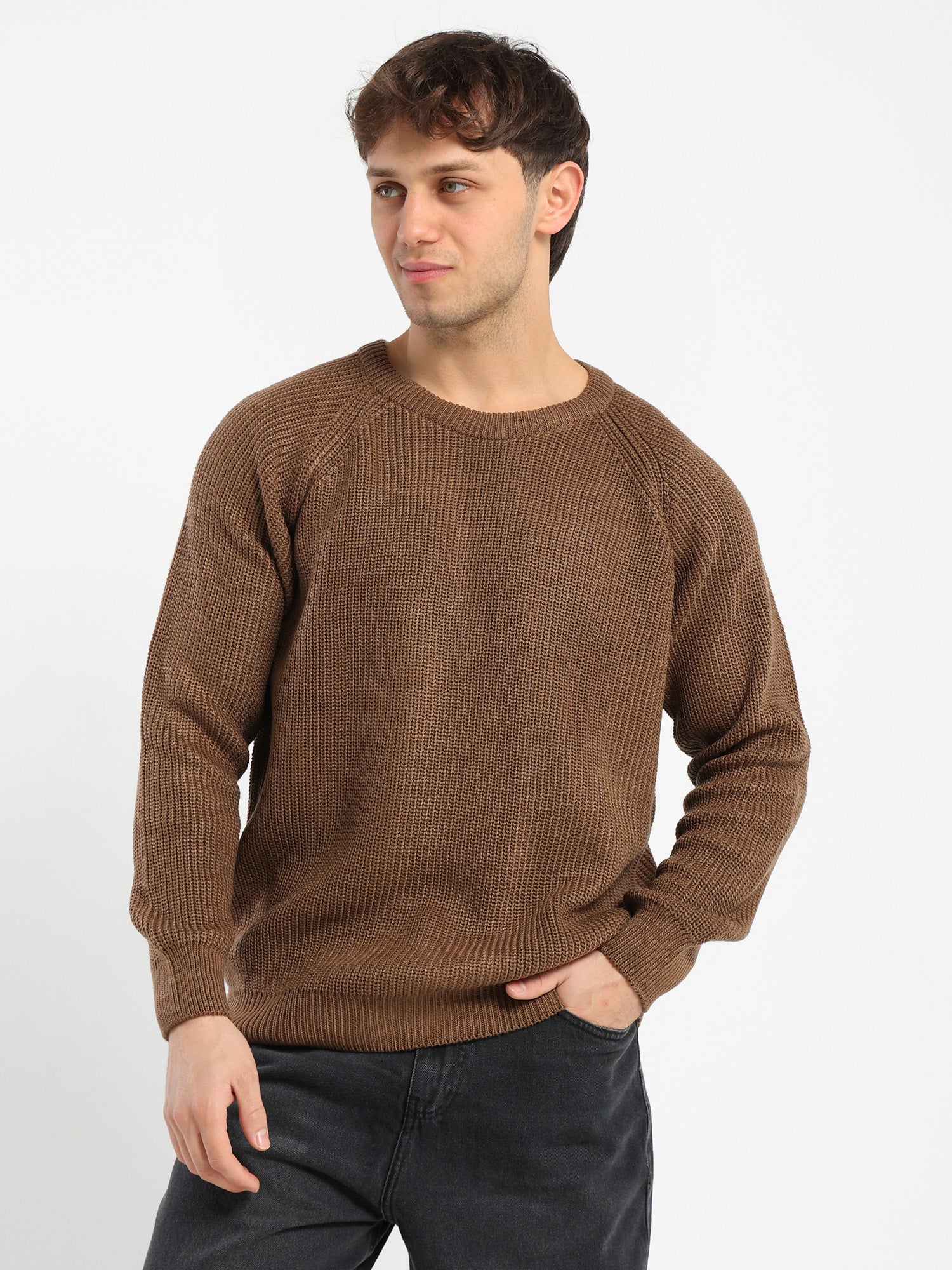 Crewneck Raglan Knit Sweater with Interior Pocket