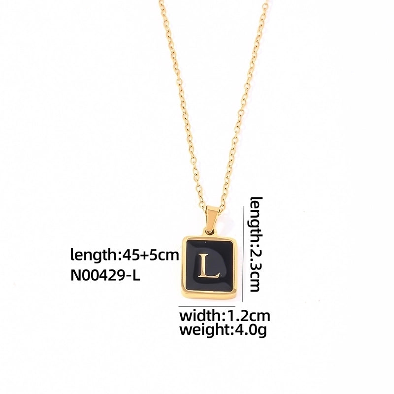 304 Stainless Steel K Gold Plated Minimalist Plating Inlay Letter Rectangle Shell Pendant Necklace