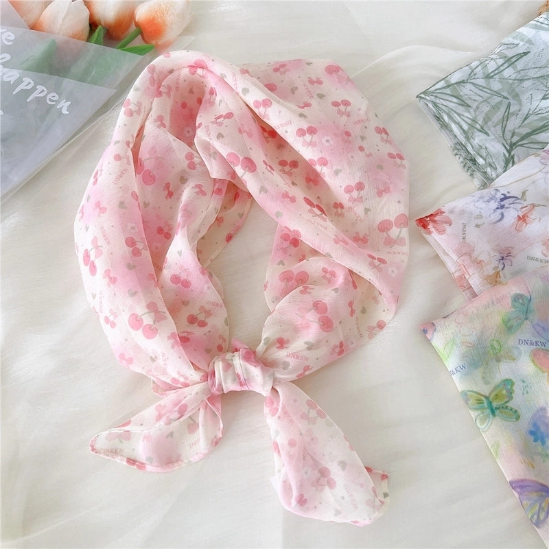 Women's Sweet Pastoral Minimalist Square Synthetic Yarn Printing Silk Scarf