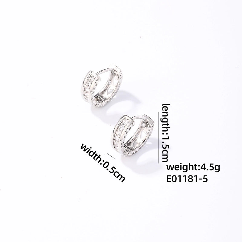 1 Pair Minimalist Solid Color Plating Inlay 304 Stainless Steel Copper Zircon Silver Plated Earrings
