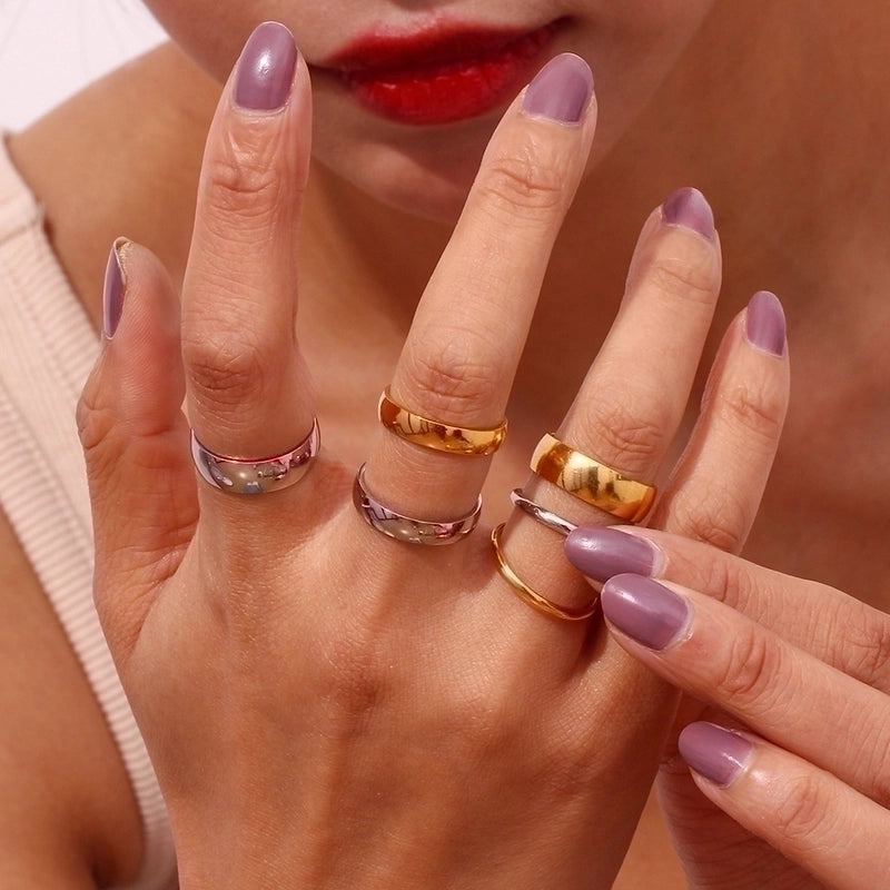 Fashion Solid Color 304 Stainless Steel 18K Gold Plated Plating Rings