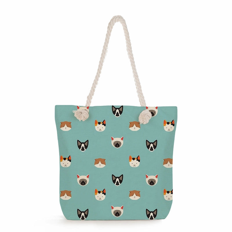 Women's Medium Linen Cartoon Elegant Basic Classic Style Square Zipper Canvas Bag