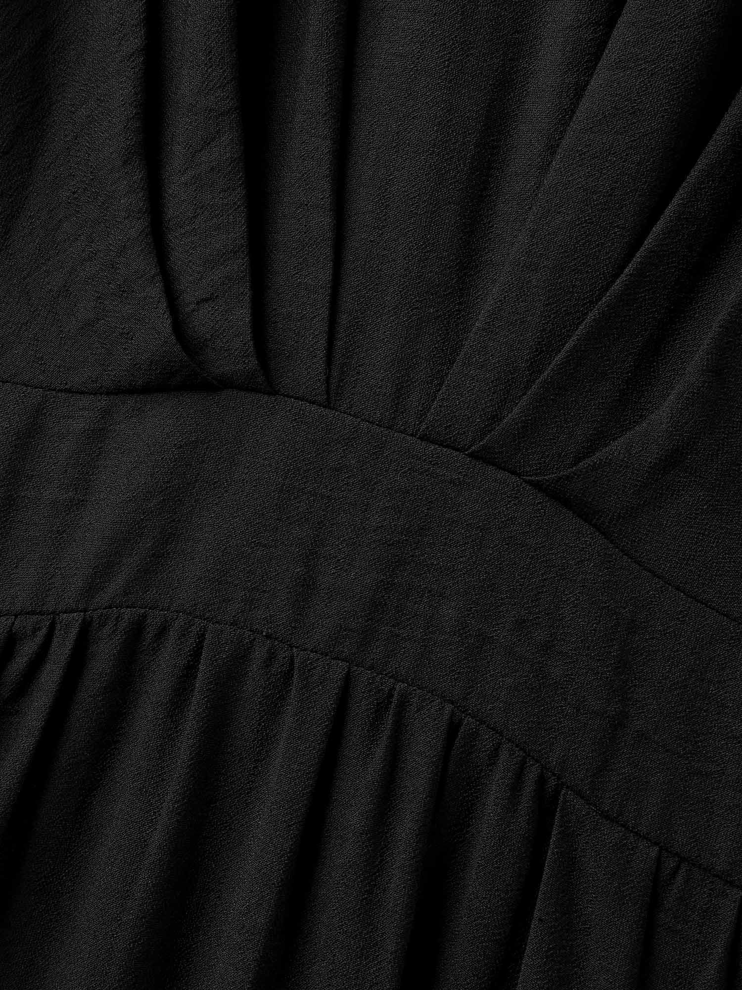 Pleated Cinched Waist Solid Midi Dress