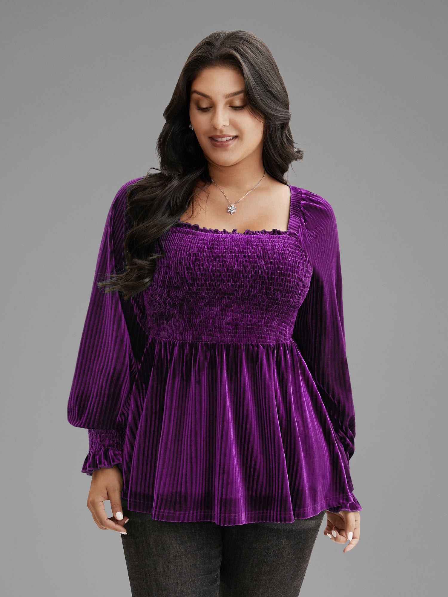 Velvet Smocked Bodice Jersey Top