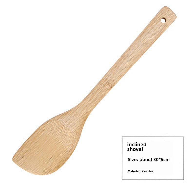 Long Handle Bamboo Spatula Bamboo Cooking Kitchenware Bamboo Spoon Kitchen Frying Spatula High Temperature Resistant Bamboo Colander Non-stick Spatula Set