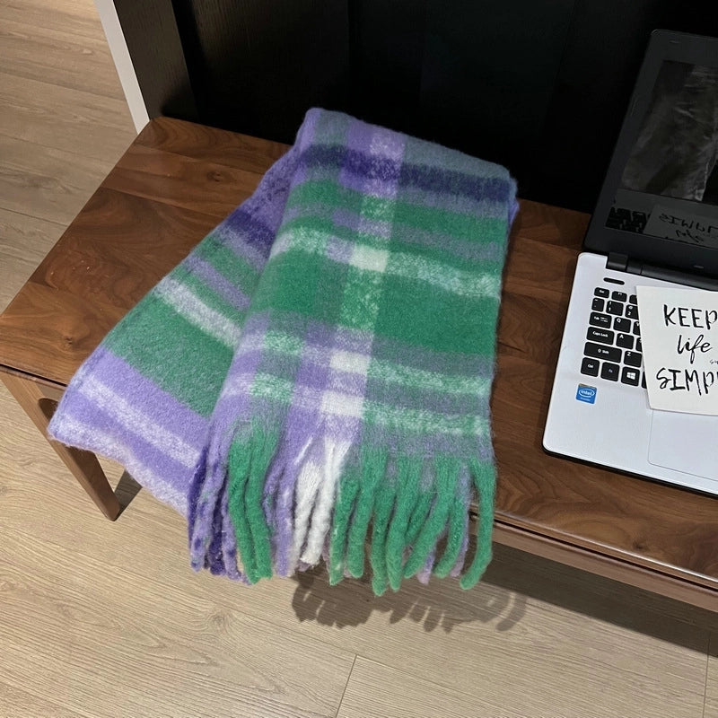 Plaid Shawl Tassel Mohair Scarf Female Winter Students Travel Versatile Fashion Scarf Warm