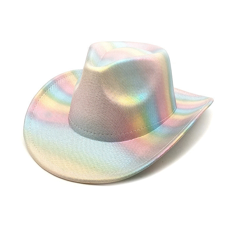 Western Rainbow Colorful Cowboy Hat Halloween Carnival Party Pink Colorful Big Brim Shaping Hat Fluorescent Denim