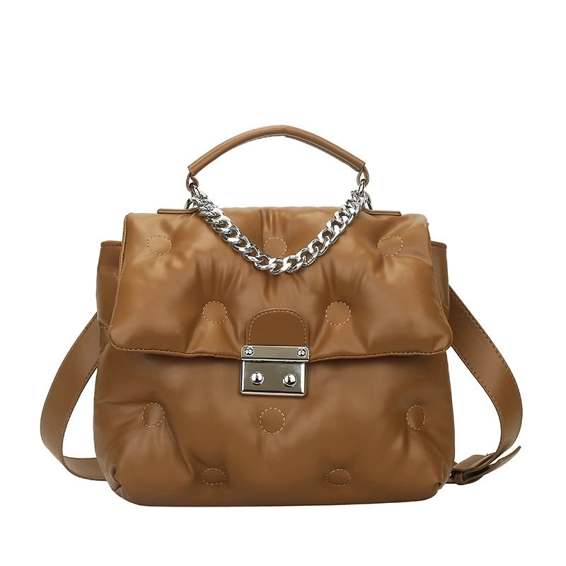Women's Medium Pu Leather Solid Color Preppy Style Chain Square Lock Clasp Crossbody Bag