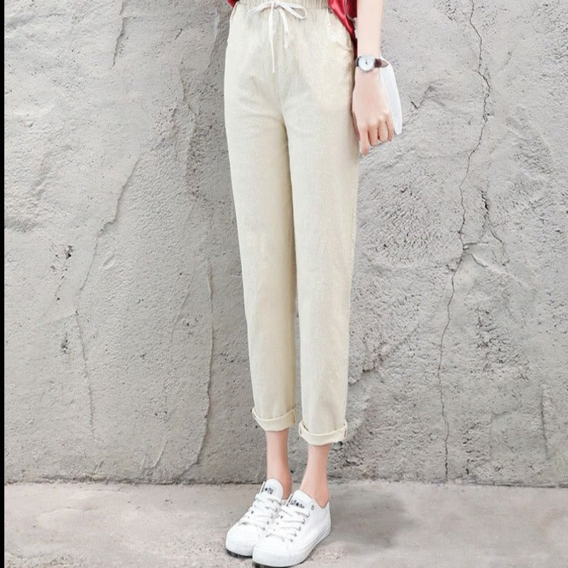 Summer Cotton Linen Wide Leg Harem Trousers