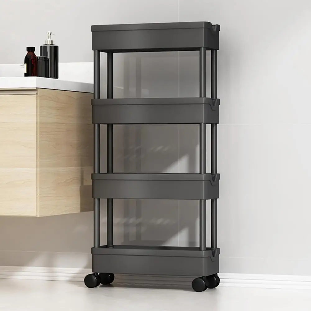 Kitchen Storage Trolley. Plastic Serving Rolling Cart Basket Tray with Wheels. for Bedroom Bathroom Office